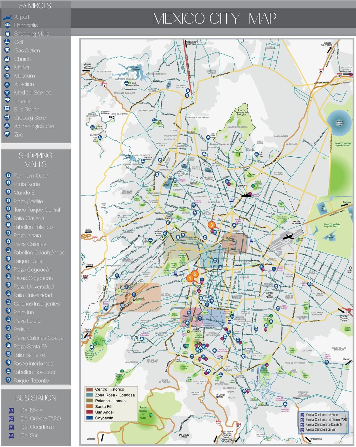mapa Mexico City turističke atrakcije