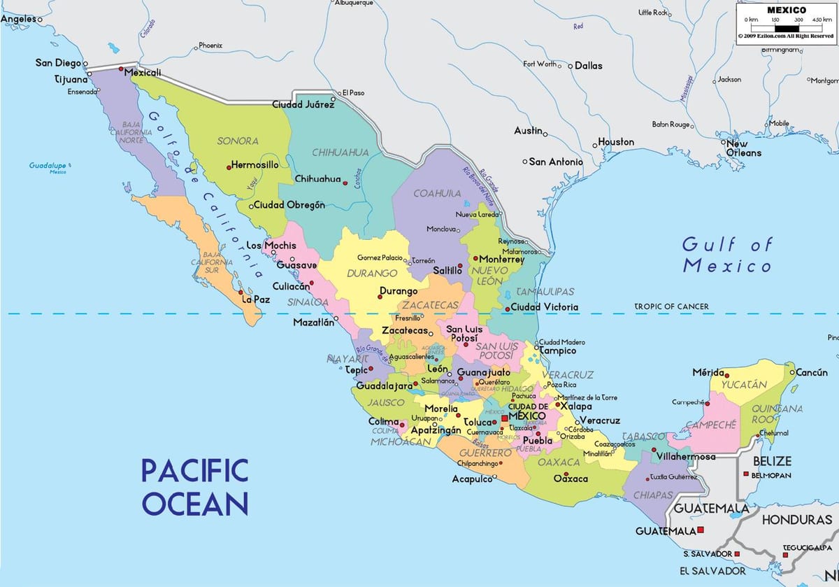 mapa Mexico City državnom